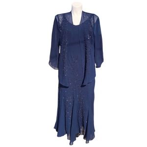 NWT Catherines navy blue Masquerade beaded dress set 30W Flawed